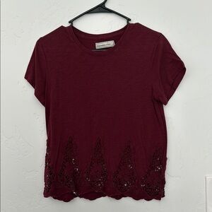 Women's Burgundy Lace Hem Top